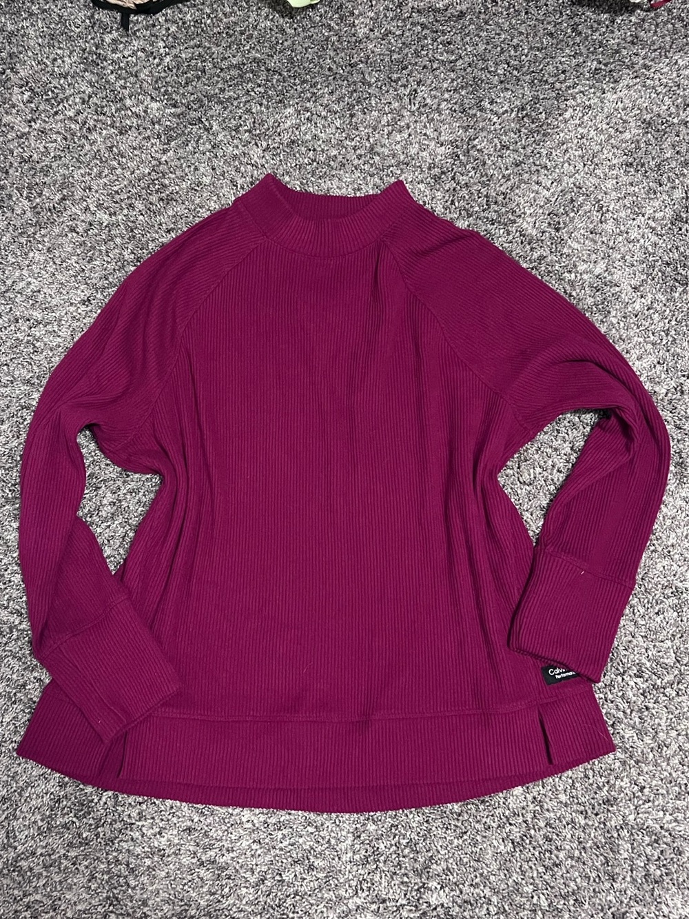 Calvin Klein Performance Ribbed Mock-Neck Sweater in Fuchsia